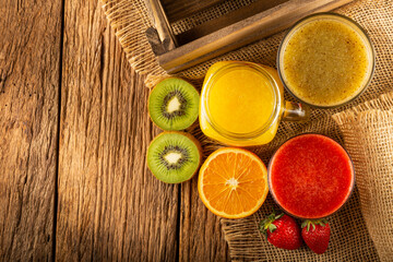 Obraz na płótnie Canvas Variety of fruit juices. Fruit smoothies.