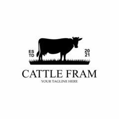 Premium quality Grass Cow Angus Farm Castle Logo Icon Vector