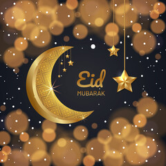 Obraz na płótnie Canvas Eid mubarak background with realistic golden bokeh background