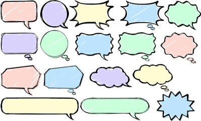 Obraz premium 落書き風のカラフルな吹き出しセット パステルカラー