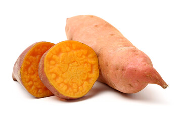 Sweet potatoes. Cooked sweet potatoes on white background 