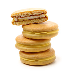 Banana filled pie on white background