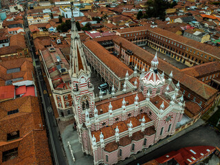the best drone view of a church in Bogota