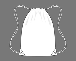 Blank White Drawstring Bag Template On Gray Background, Vector File