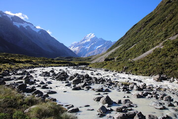 View of Aoraki Mount Cook National Park from Hooker Valley Track, South Island of New Zealand © Takashi