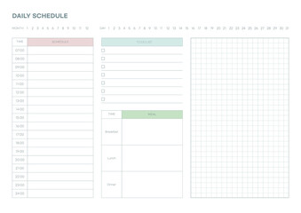 Note, scheduler, diary, calendar planner document template illustration. Daily schedule form.