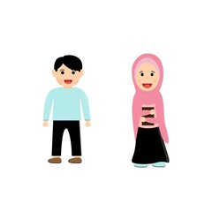 illustration of men and women muslim character