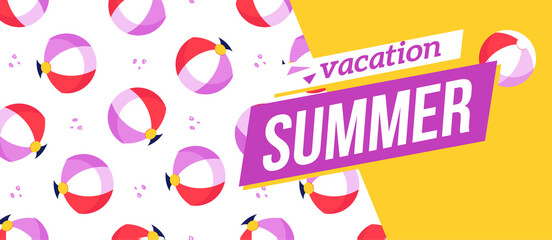 Bright summer banner with colorful beach balls.
