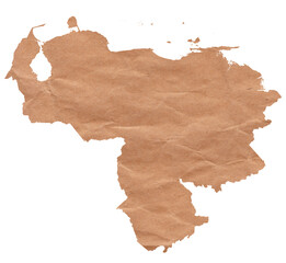 Map of Venezuela made with crumpled kraft paper. Handmade map with recycled material