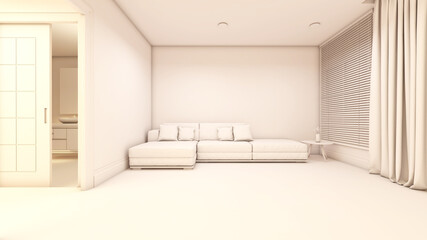 Living room with Wall Background. 3D illustration, 3D rendering	

