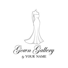 Vintage Wedding Dresses Boutique Logo, Bridesmaid Gown Logo, Bridal Gown Logo Vector Design Template