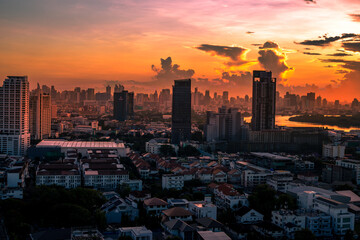 panoramic high-angle evening background of the city view,with natural beauty and blurred sunsets in...