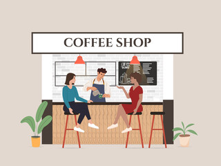 Small coffee shop business illustration visitor and waitress