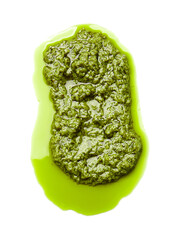 Smear of tasty pesto sauce on white background