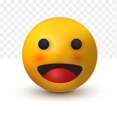 open smile emoji 3d of social media reaction emoticon on white transparent background