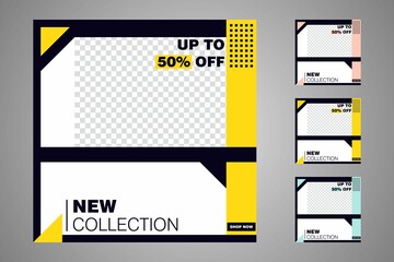 New set of editable minimal banner templates. Suitable for social media posts and web or internet ads. Vector illustration with photo college.
