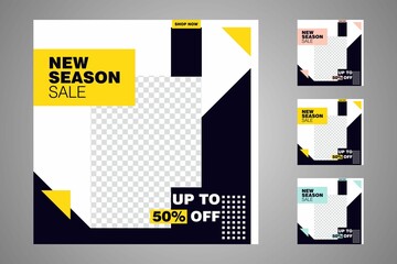 New set of editable minimal banner templates. Suitable for social media posts and web or internet ads. Vector illustration with photo college.