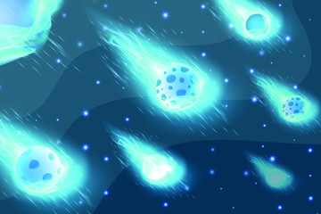 Blue planet background vector meteor asteroid dark galaxy sky space stars at night