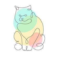 Continuous Single cat and colorful spots. Isolated on white background. Funny, cute animals. Doodle animals icons minimalistic One line art. Hand drawn Vector illustration. Simple silhouettes. 