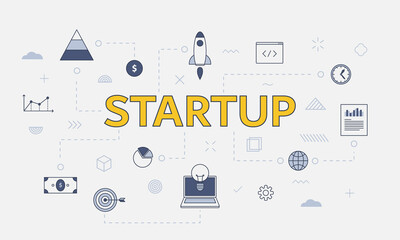 startup business concept with icon set with big word or text on center