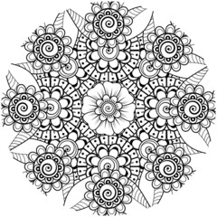 Mehndi flower for henna, mehndi, tattoo, decoration. decorative ornament in ethnic oriental style. doodle ornament. coloring book page.