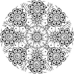 Fototapeta premium Mehndi flower for henna, mehndi, tattoo, decoration. decorative ornament in ethnic oriental style. doodle ornament. coloring book page.