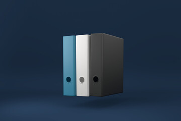 Ring binders floating in blue background. minimal concept idea creative. 3D render.