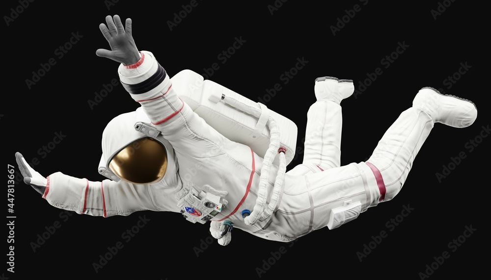 Wall mural astronaut posing like space parson in-universe 3d render with black background