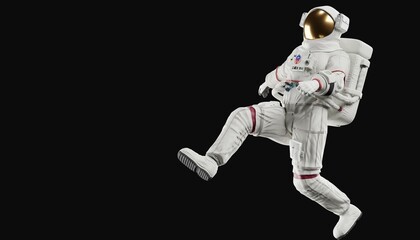 astronaut posing like space parson in-universe 3d render   with black background