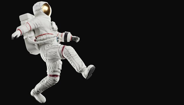 astronaut posing like space parson in-universe 3d render   with black background