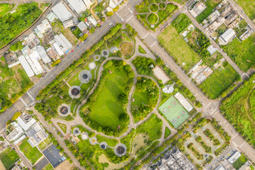 green and funny park at a city
