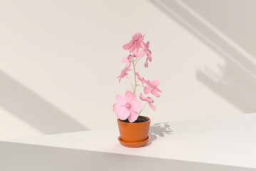 Tree pot in white background. minimal concept idea creative. 3D render.