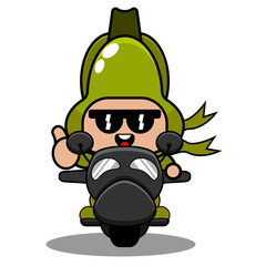 vector cartoon character simple chayote vegetable mascot costume riding a motorbike
