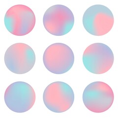 Set isolated round gradient icons for social media. Vector illustrating. Multicolor Sphere. Modern abstract background texture. Template for design. 