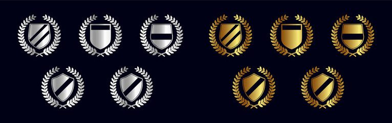 Premium award shield emblem medals and round labels stamp vector badge set.  Luxury gold and silver design elements collection.  Insignia collection 2