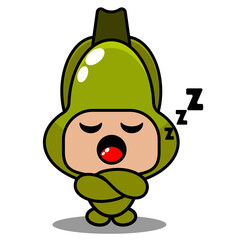 vector cartoon character mascot costume of simple chayote vegetable mascot sleeping yawn