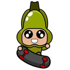 vector cartoon character cute simple chayote vegetable mascot costume skateboarding