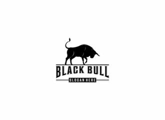 black bull logo with bull illustration showing its horns