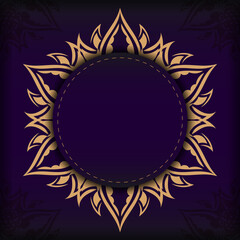 Luxurious purple square invitation card template with vintage indian ornaments. Elegant and classic vector elements ready for print and typography.
