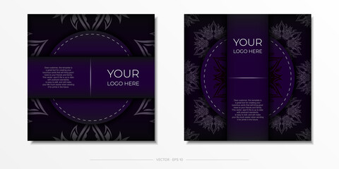 Luxury purple square postcard template with vintage abstract mandala ornament. Elegant and classic vector elements are great for decoration.