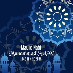 Birthday of Prophet Muhammad illustration design for greeting cards, poster, template, or social media posts. Mawlid Al-Nabi Muhammad SAW.