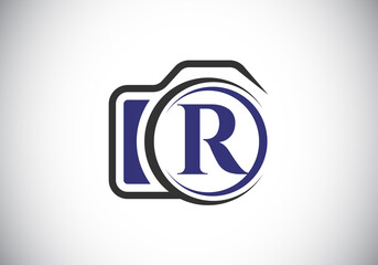 Initial R monogram letter alphabet with a camera icon. Photography logo vector illustration. Modern logo design for photography business, and company identity.