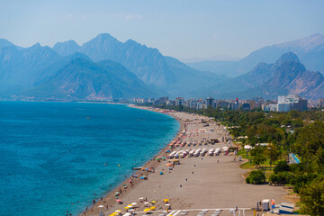 ANTALYA, TURKEY: Top view of Konyaalti beach in Antalya.