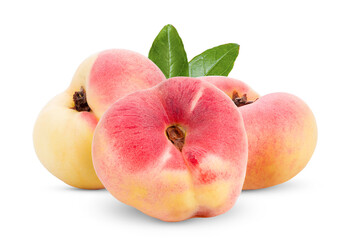Ripe chinese flat peach fruit  isolated on white