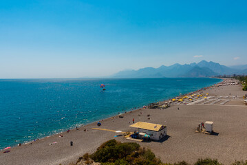 ANTALYA, TURKEY: Top view of Konyaalti beach in Antalya.