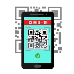 Scan QR code COVID-19 to smartphone with app. QR code Vaccine. Isolated vector illustration.