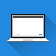 Blank email template on laptop screen concept. Isolated with blue background - obrazy, fototapety, plakaty