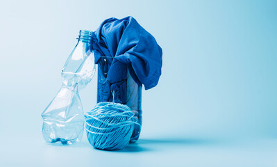 Polyester fiber synthetic fabrics eco-friendly textile recycled recyclable plastic bottles. Reuse...