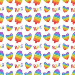 Seamless Pattern Rainbow Toys Anti-Stress Pop It Ice Cream Heart