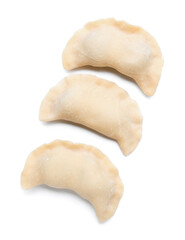 Raw dumplings on white background